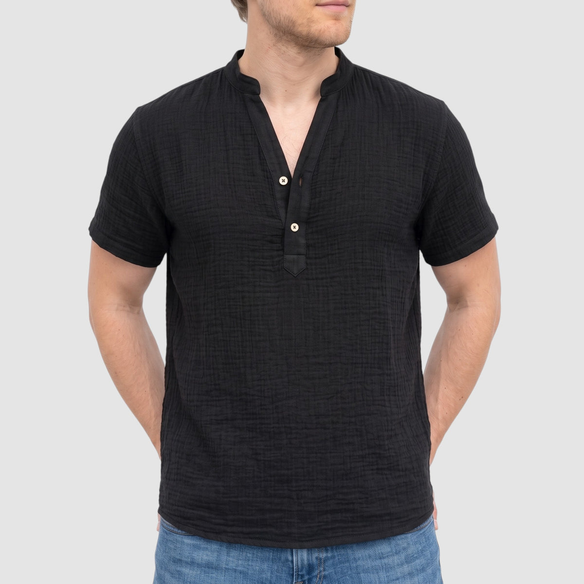 Men’s Cotton-Linen Cuban Shirt – Double-Layer Short Sleeve