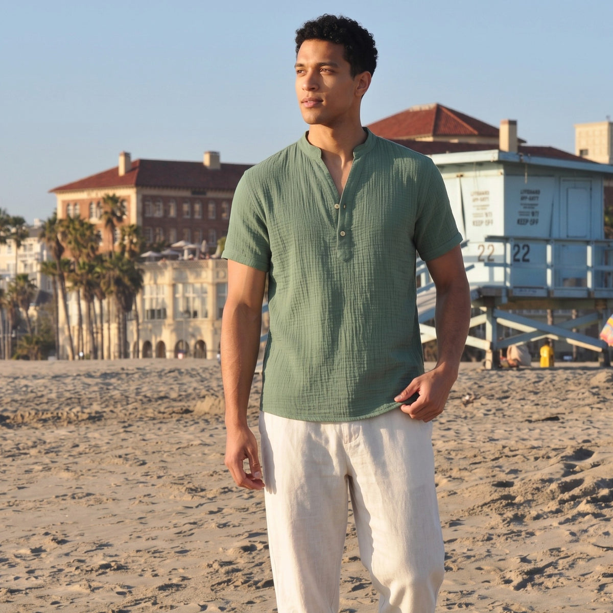 Men’s Cotton-Linen Cuban Shirt – Double-Layer Short Sleeve