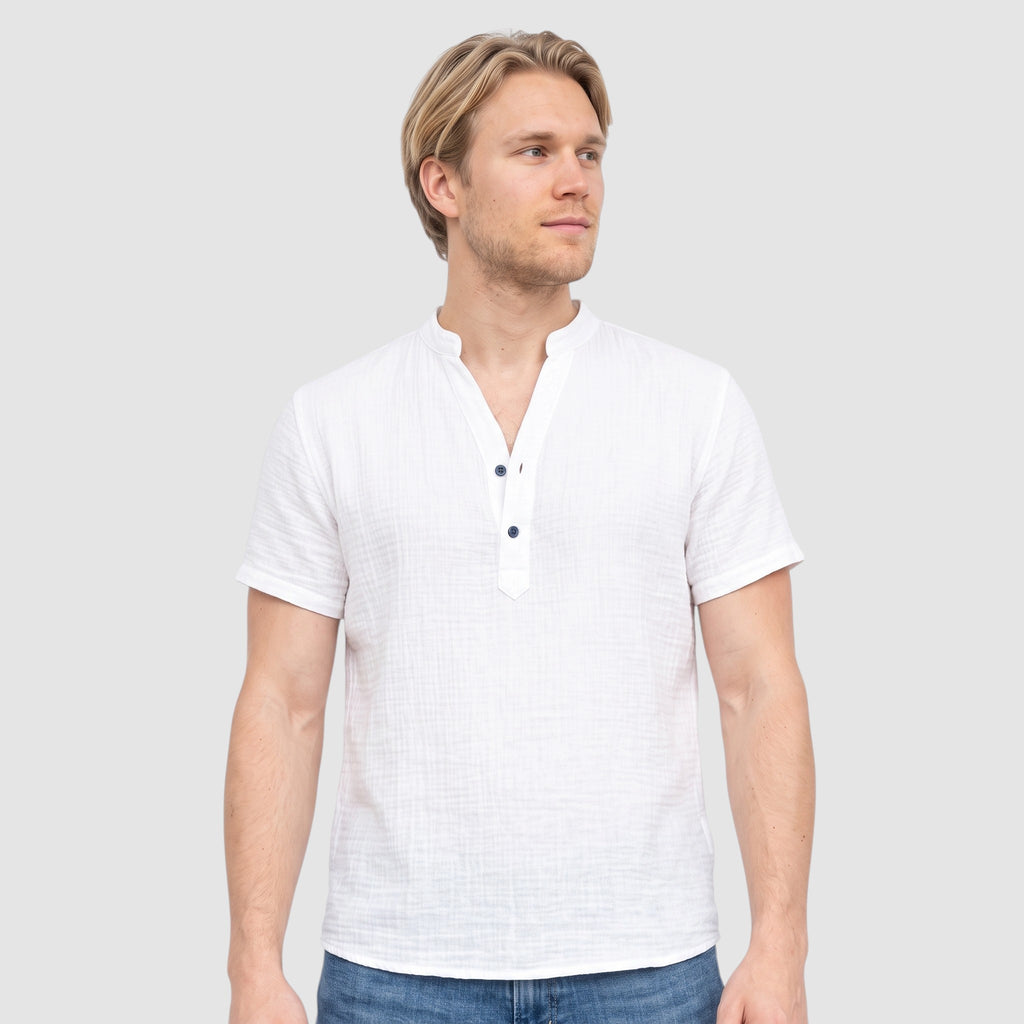 Men’s Cotton-Linen Cuban Shirt – Double-Layer Short Sleeve