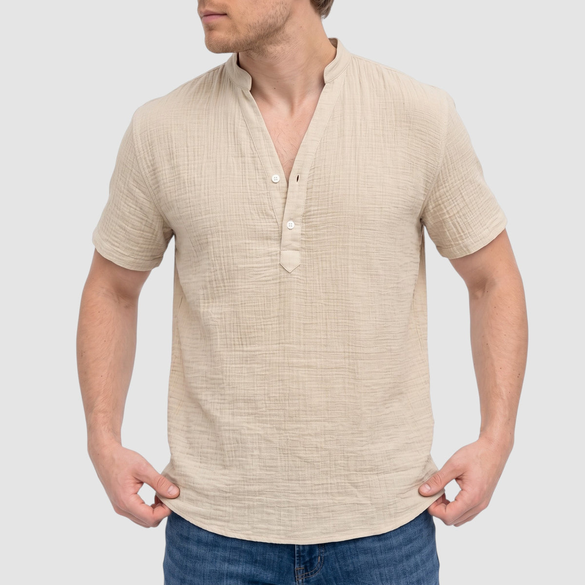 Men’s Cotton-Linen Cuban Shirt – Double-Layer Short Sleeve