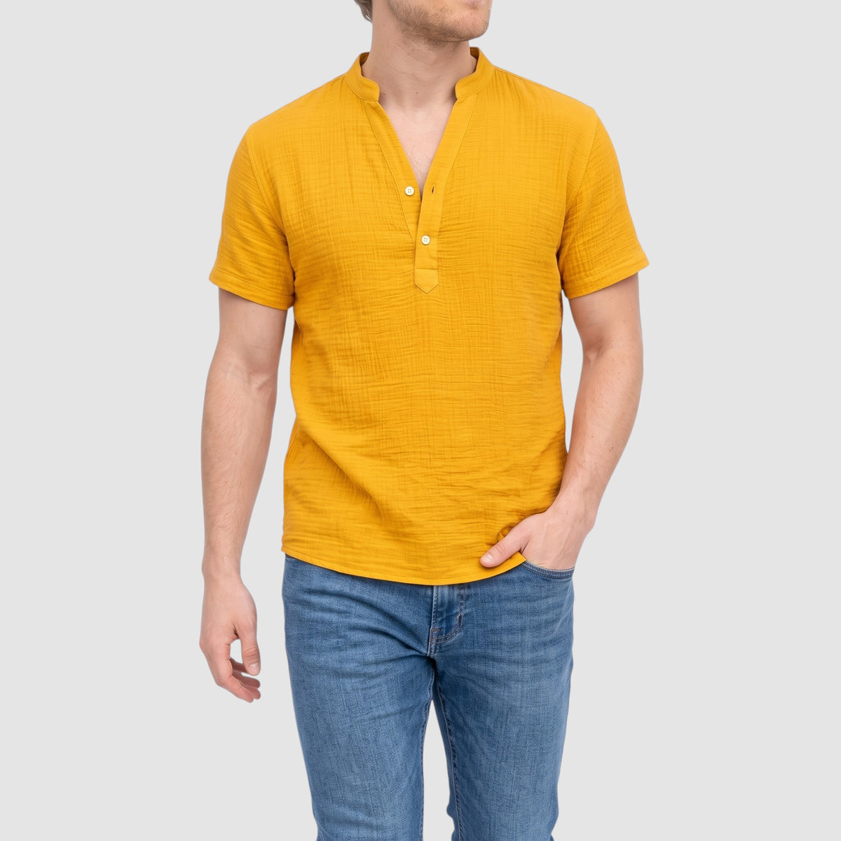 Men’s Cotton-Linen Cuban Shirt – Double-Layer Short Sleeve