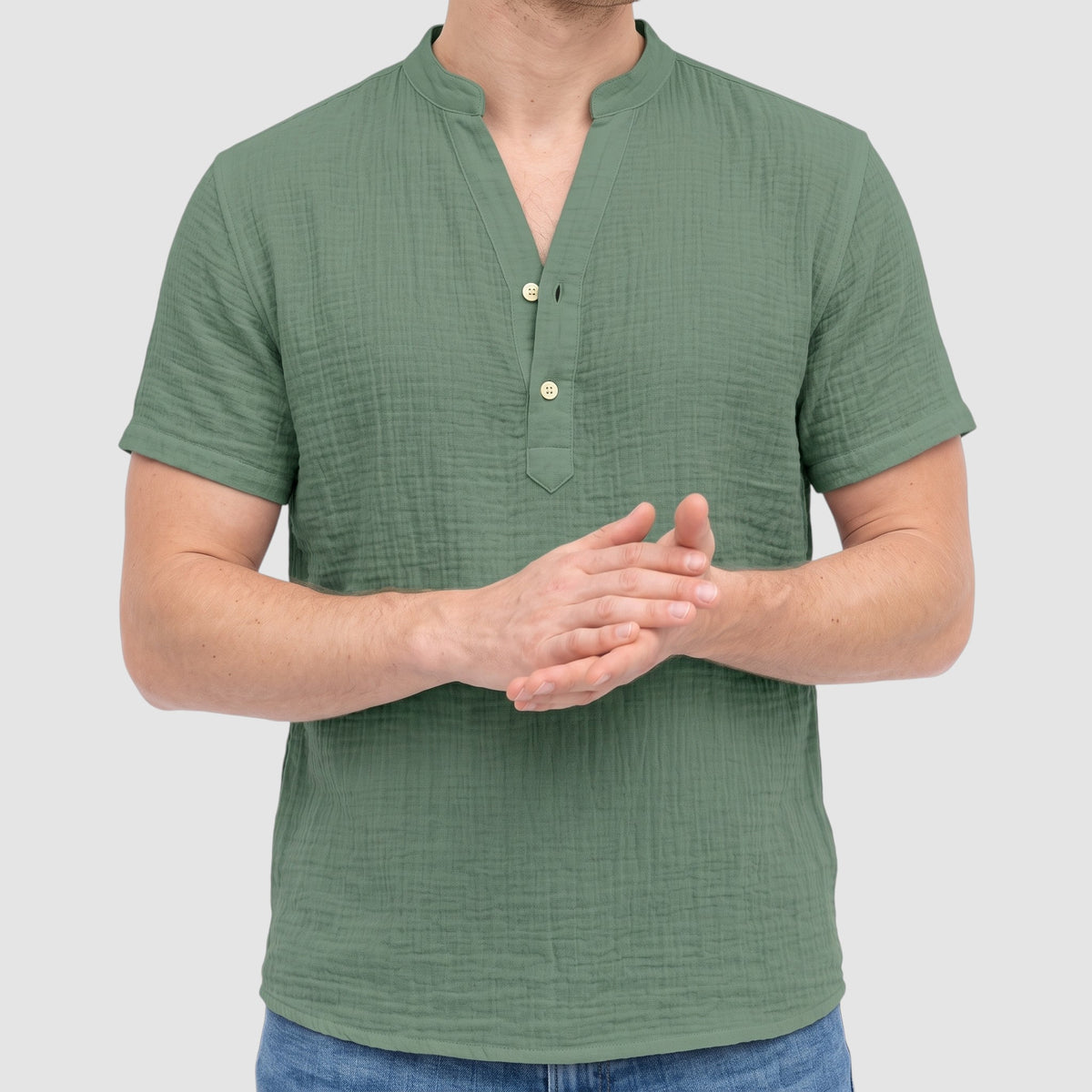 Men’s Cotton-Linen Cuban Shirt – Double-Layer Short Sleeve