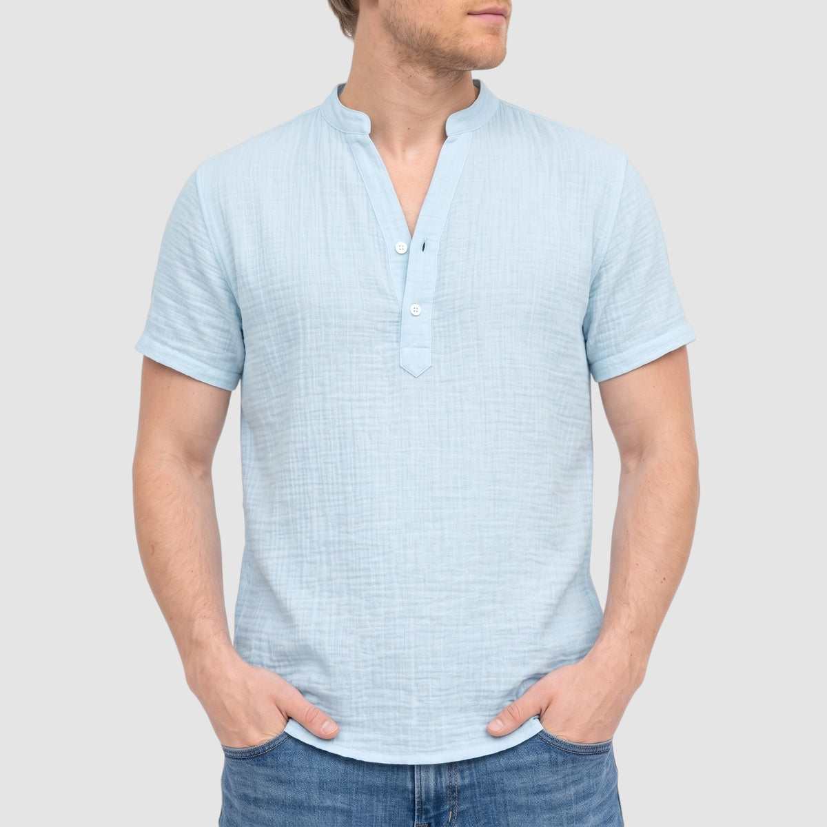 Men’s Cotton-Linen Cuban Shirt – Double-Layer Short Sleeve