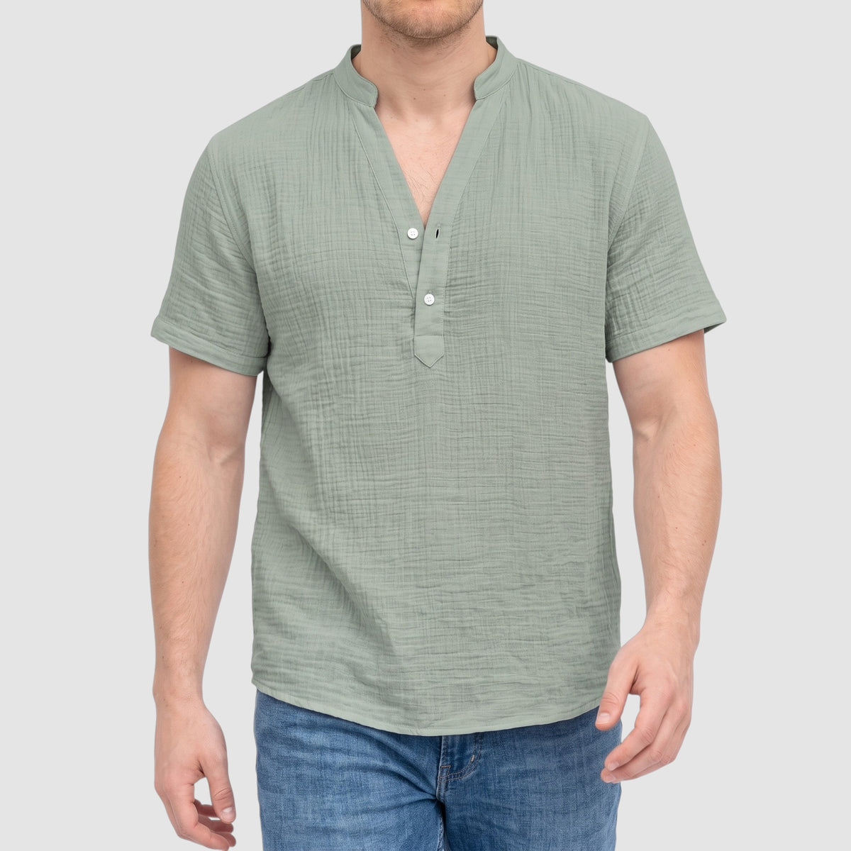 Men’s Cotton-Linen Cuban Shirt – Double-Layer Short Sleeve