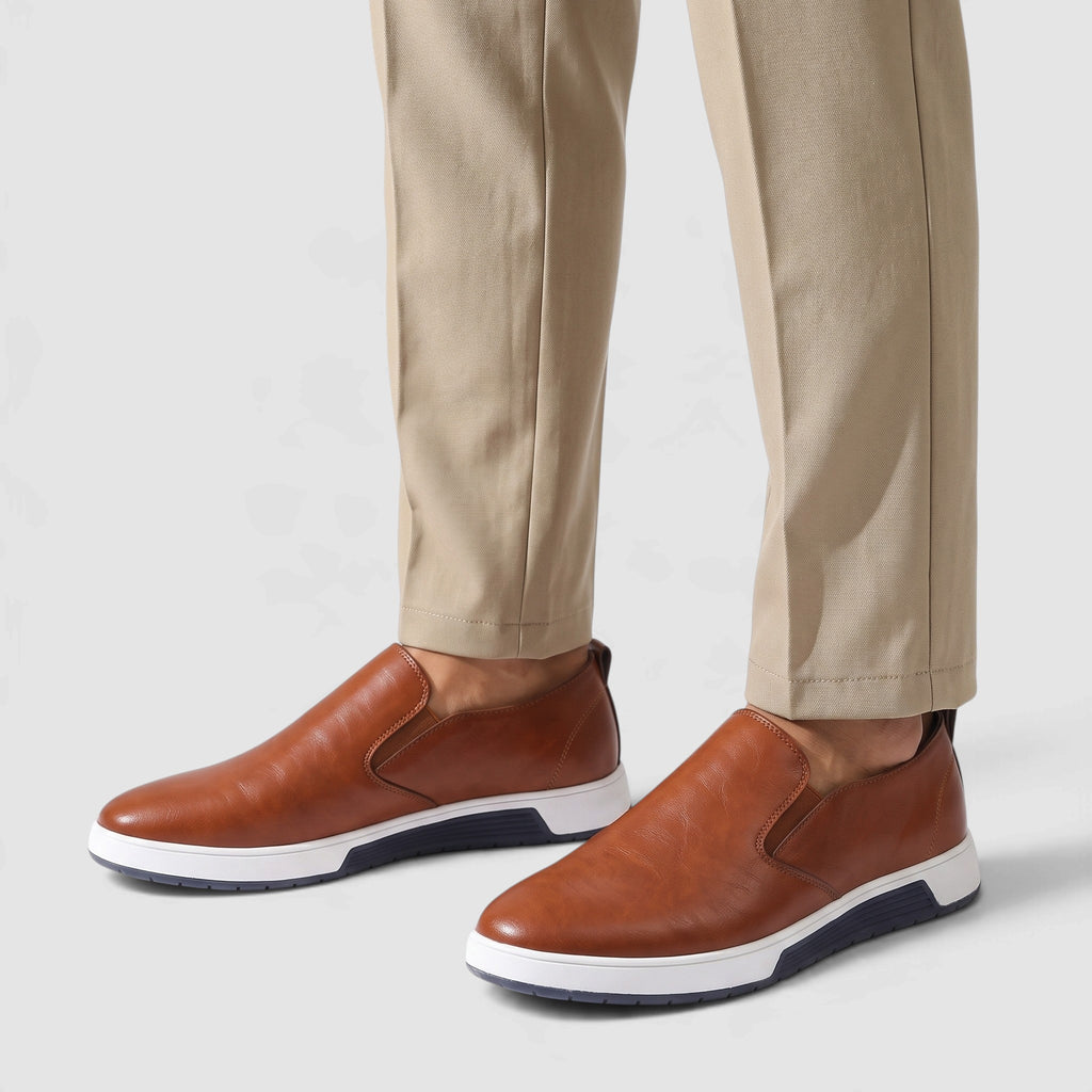 Men’s Casual Leather Slip-On Sneakers – Breathable Everyday Shoes