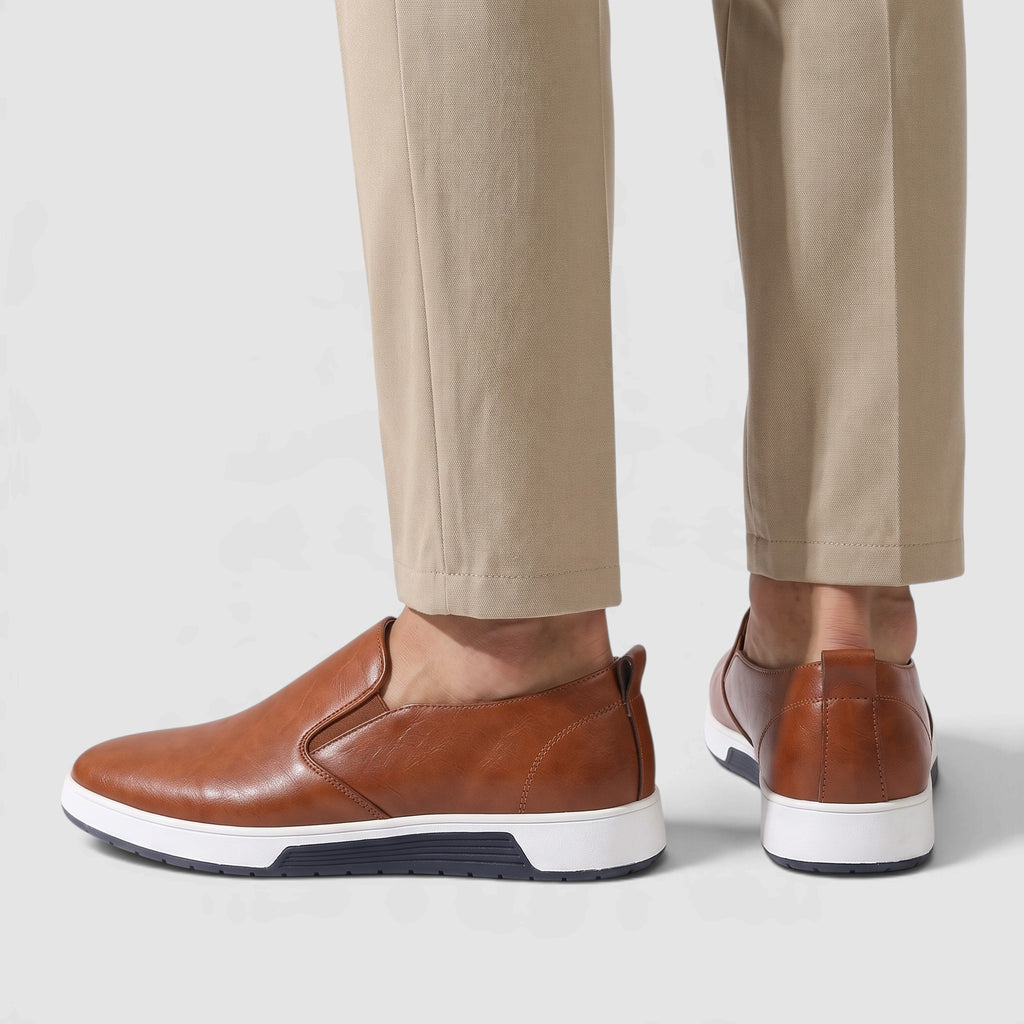 Men’s Casual Leather Slip-On Sneakers – Breathable Everyday Shoes