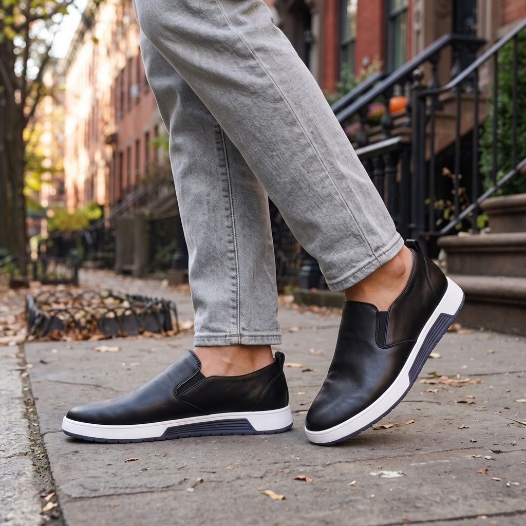 Men’s Casual Leather Slip-On Sneakers – Breathable Everyday Shoes