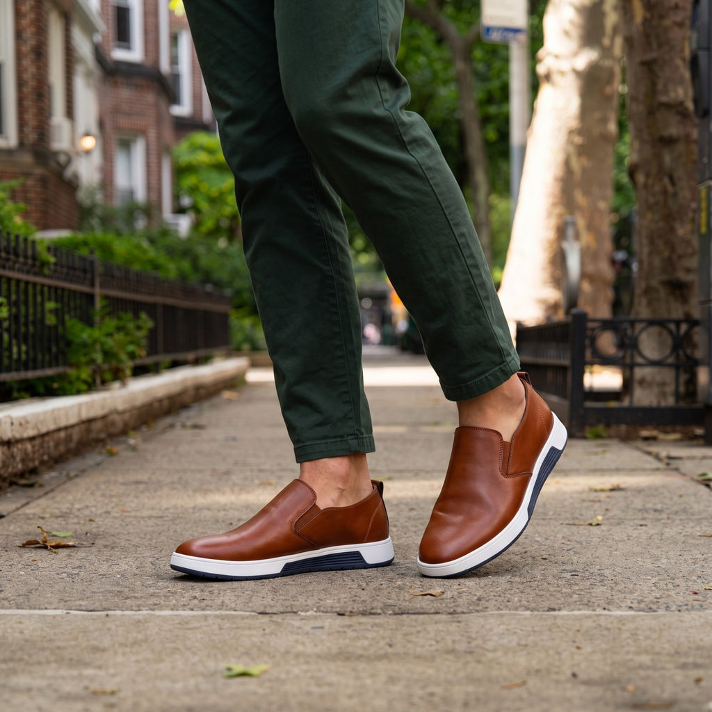 Men’s Casual Leather Slip-On Sneakers – Breathable Everyday Shoes