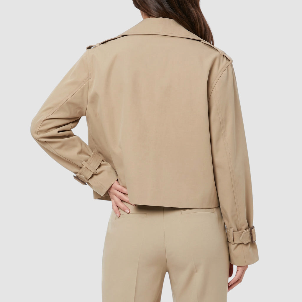 Women’s Cropped Trench Coat – Double-Breasted Waist-Length Jacket