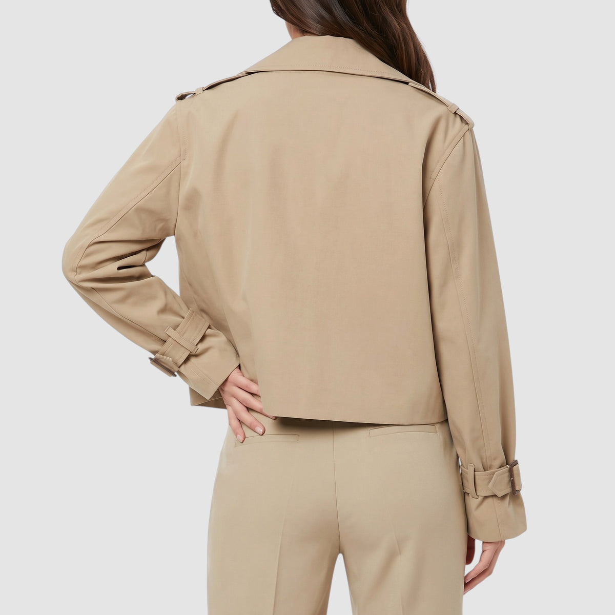 Women’s Cropped Trench Coat – Double-Breasted Waist-Length Jacket