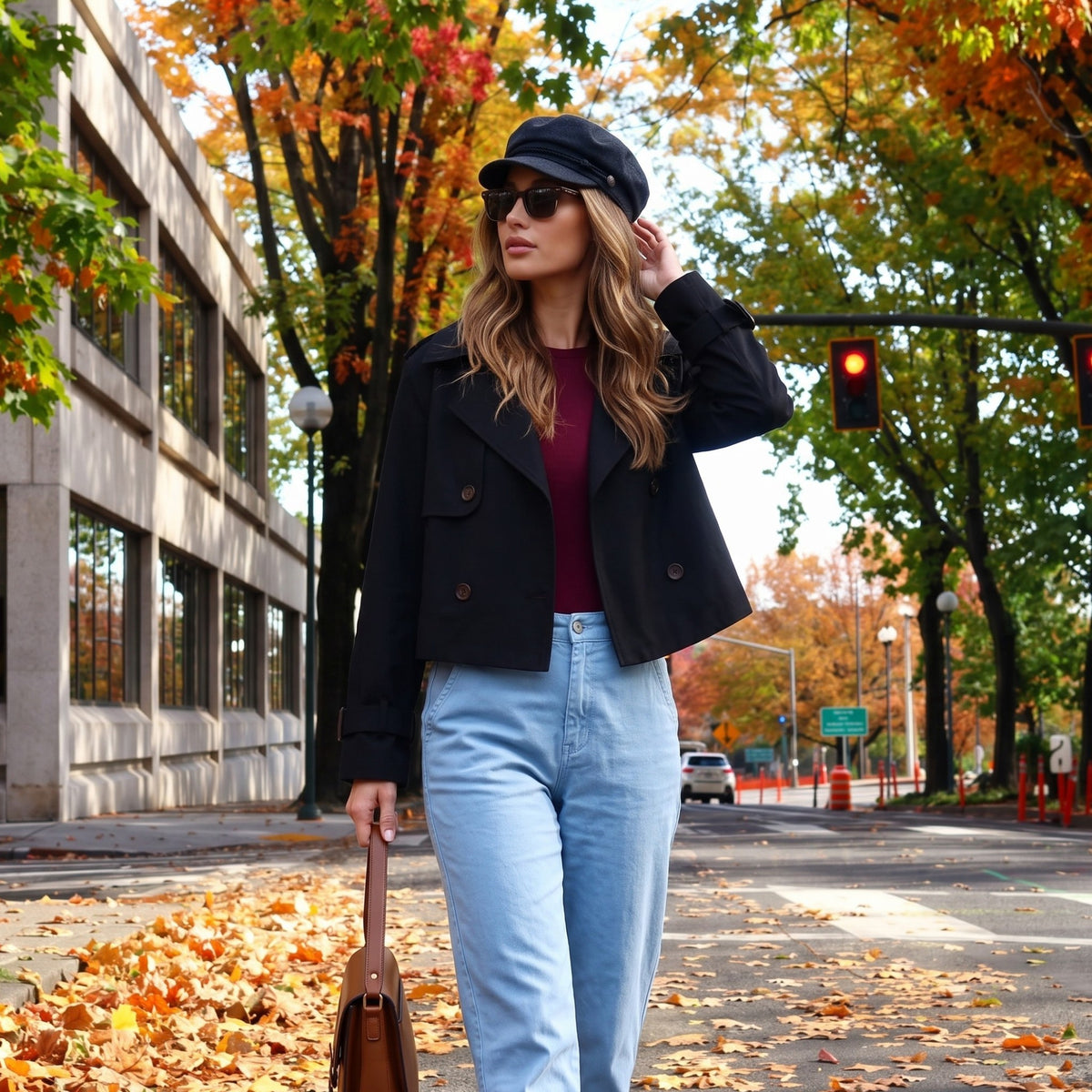 Women’s Cropped Trench Coat – Double-Breasted Waist-Length Jacket