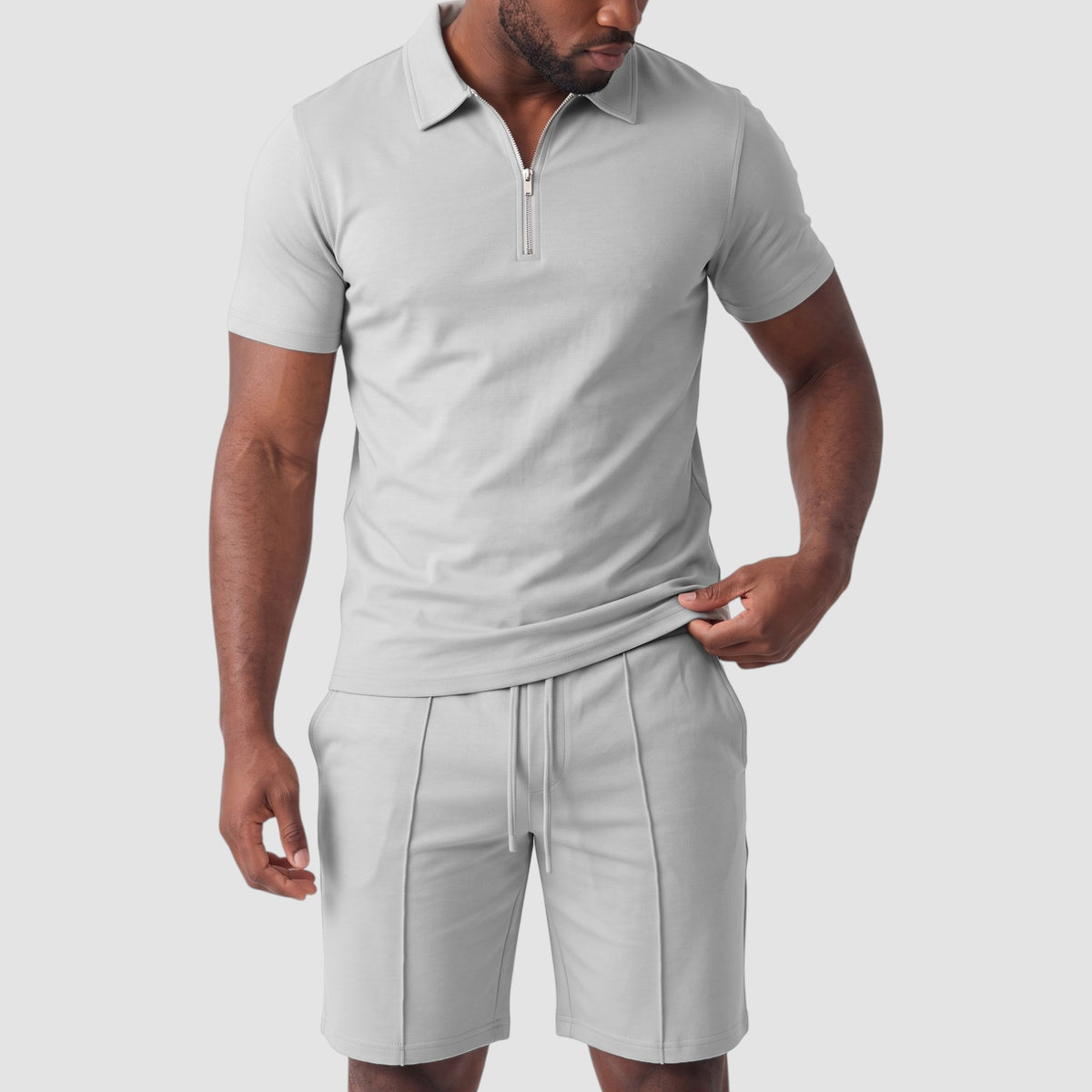 Men’s Zip Polo and Shorts Set – Matching Two-Piece Outfit