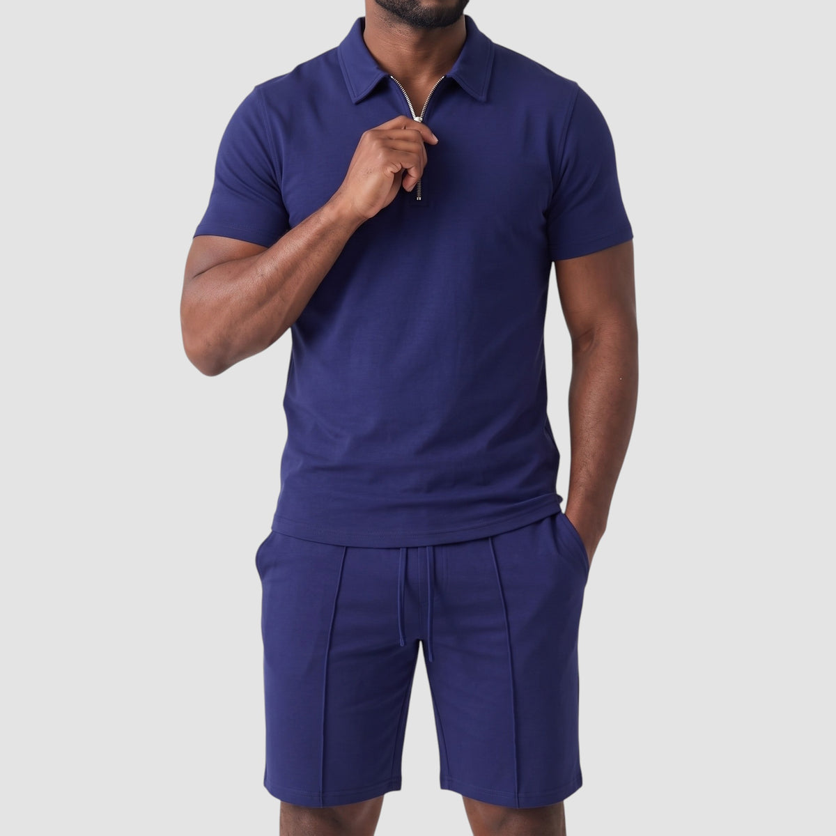 Men’s Zip Polo and Shorts Set – Matching Two-Piece Outfit