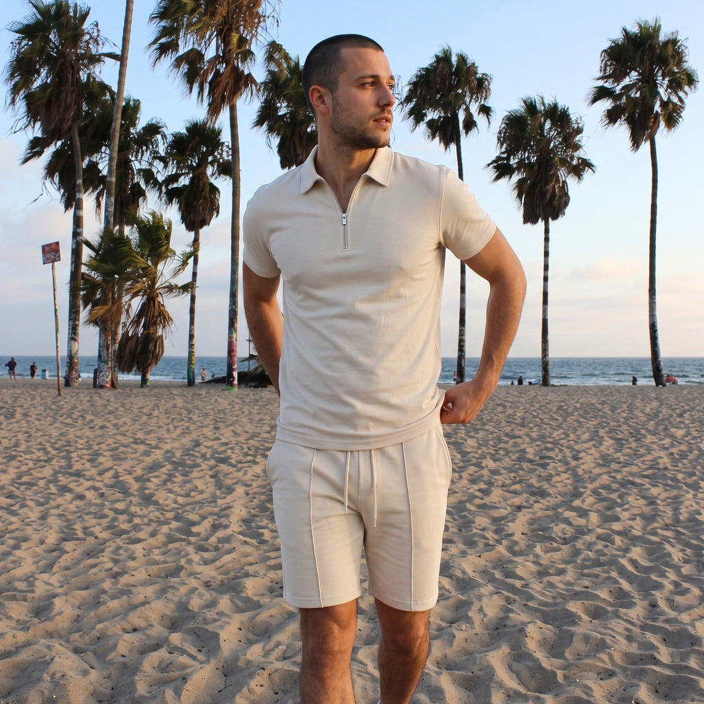 Men’s Zip Polo and Shorts Set – Matching Two-Piece Outfit