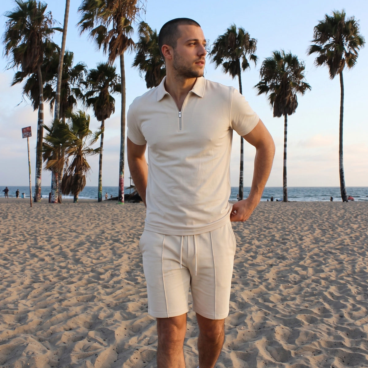 Men’s Zip Polo and Shorts Set – Matching Two-Piece Outfit