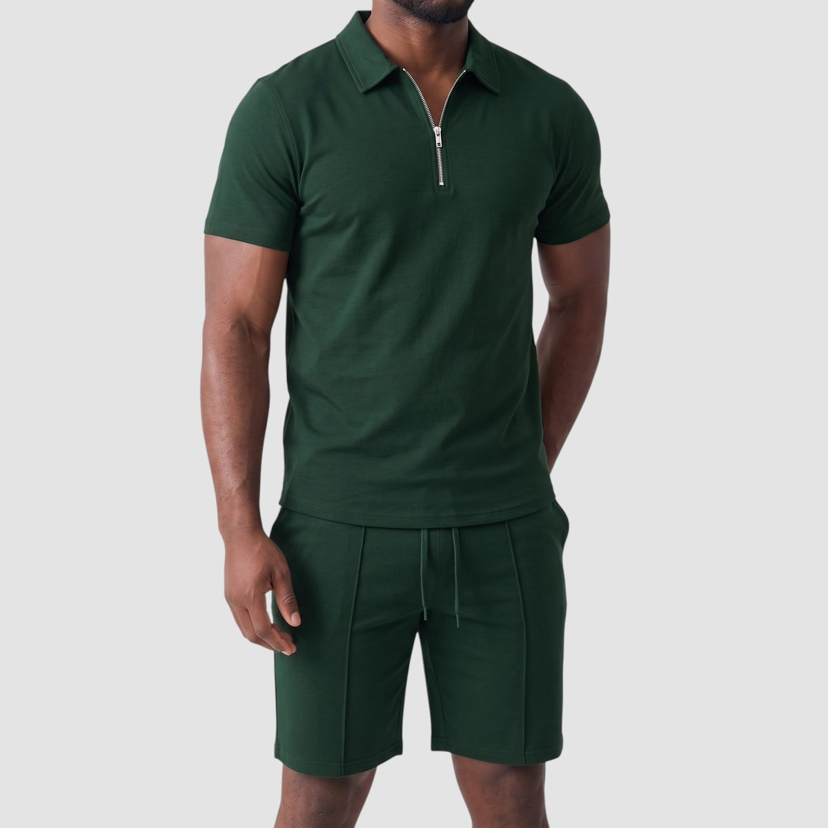 Men’s Zip Polo and Shorts Set – Matching Two-Piece Outfit