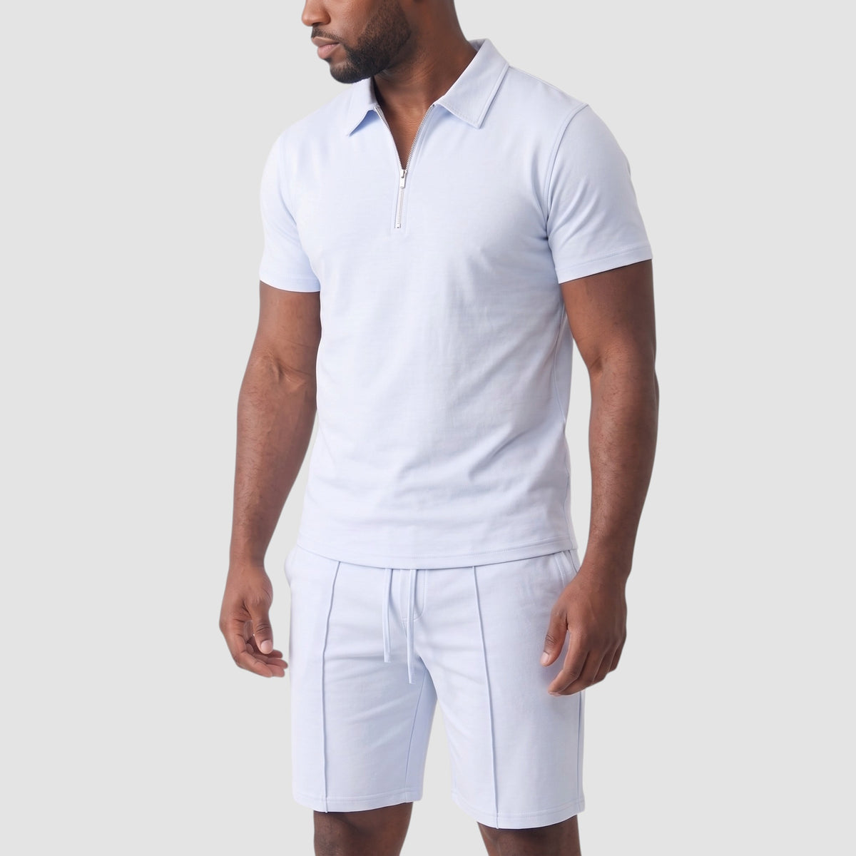 Men’s Zip Polo and Shorts Set – Matching Two-Piece Outfit