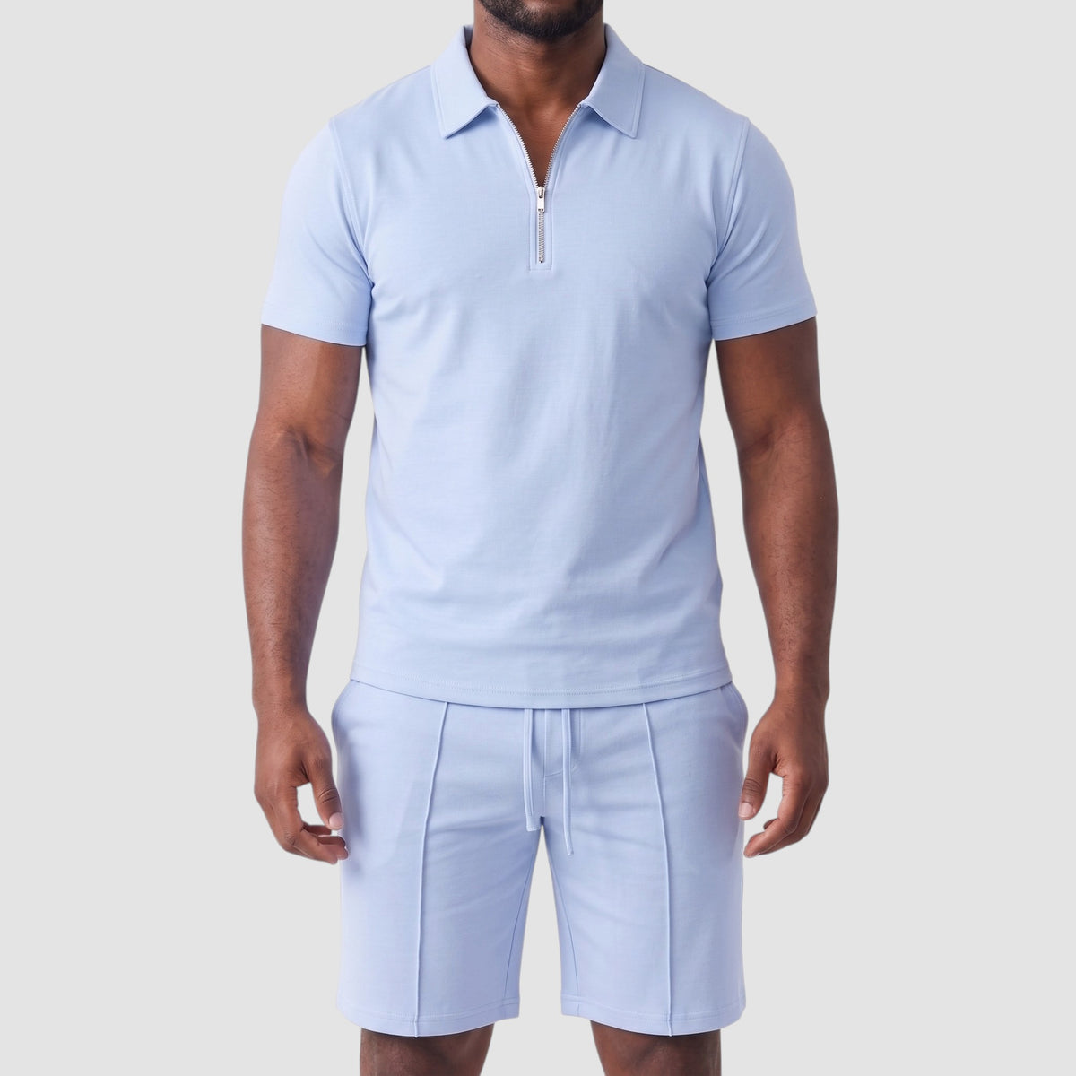 Men’s Zip Polo and Shorts Set – Matching Two-Piece Outfit