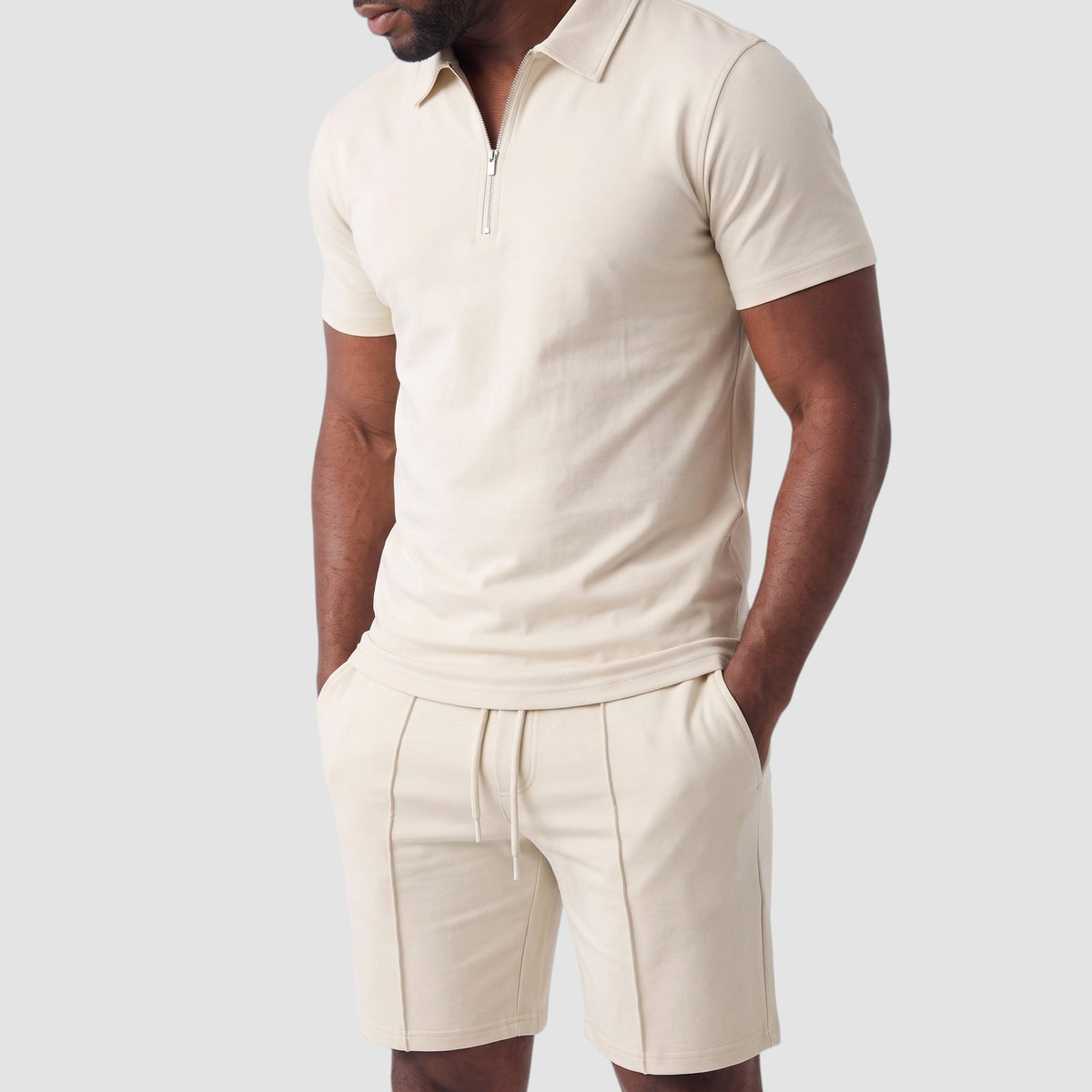 Men’s Zip Polo and Shorts Set – Matching Two-Piece Outfit