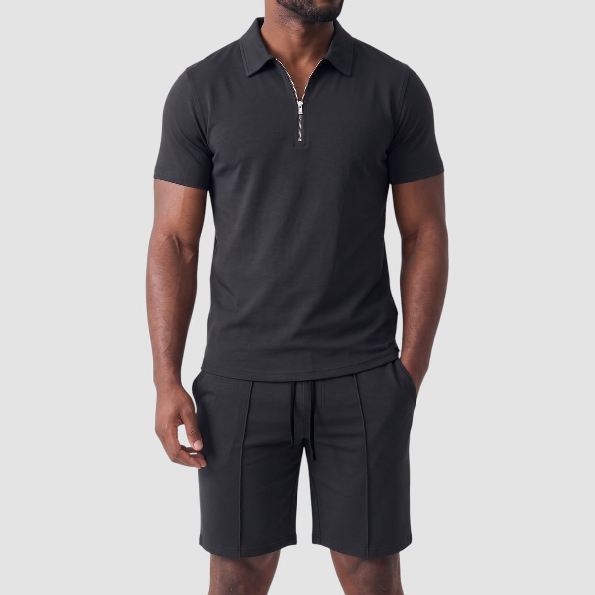 Men’s Zip Polo and Shorts Set – Matching Two-Piece Outfit