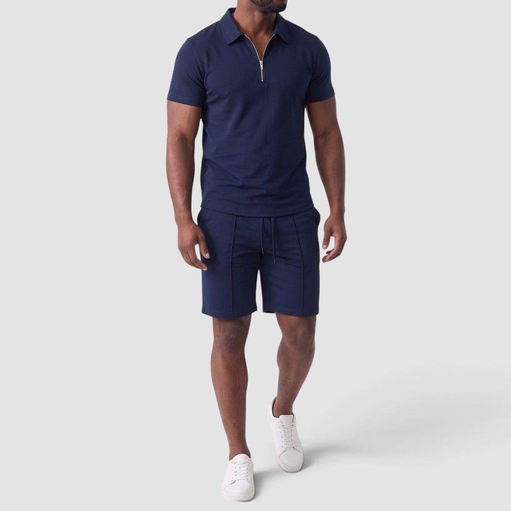 Men’s Zip Polo and Shorts Set – Matching Two-Piece Outfit