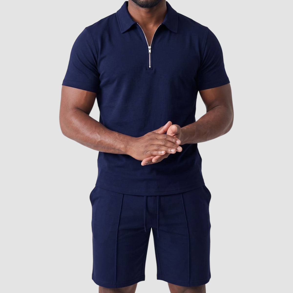 Men’s Zip Polo and Shorts Set – Matching Two-Piece Outfit